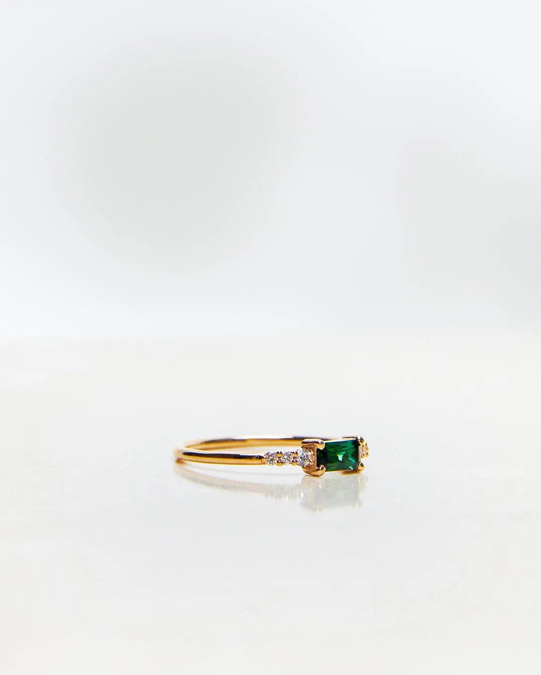 One-Of-A-Kind Mini Brilliant Diamond Cluster Ring with A Radiant-Cut Dark Green Tourmaline