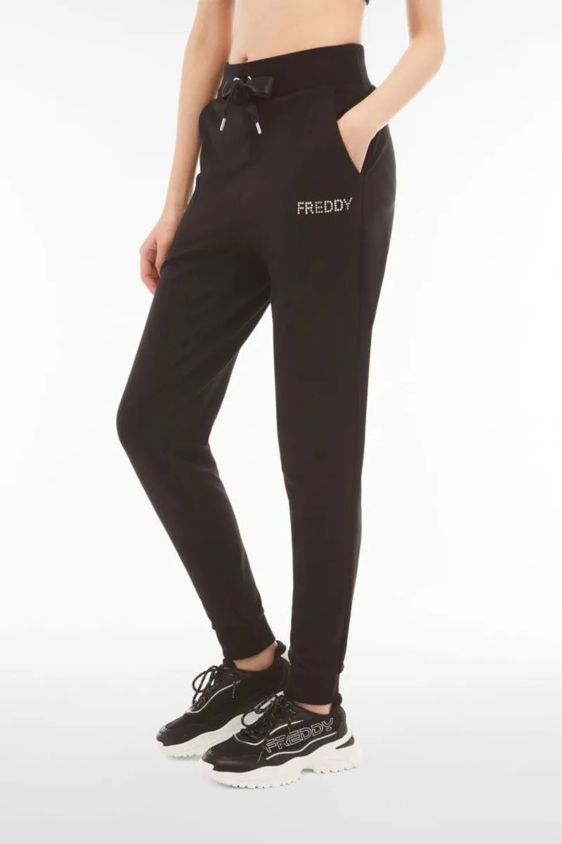 Pantaloni in french terry modal con fondo a polsino donna Nero