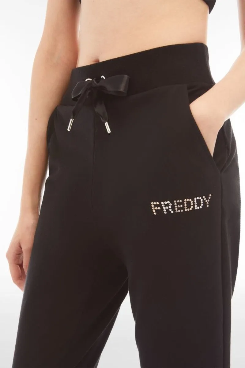 Pantaloni in french terry modal con fondo a polsino donna Nero