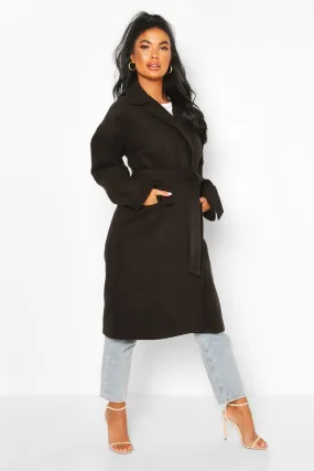 Petite Wool Look Belted Wrap Coat