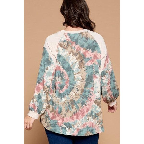 Plus Size Tie Dye French Terry Print Balloon Sleeve Top