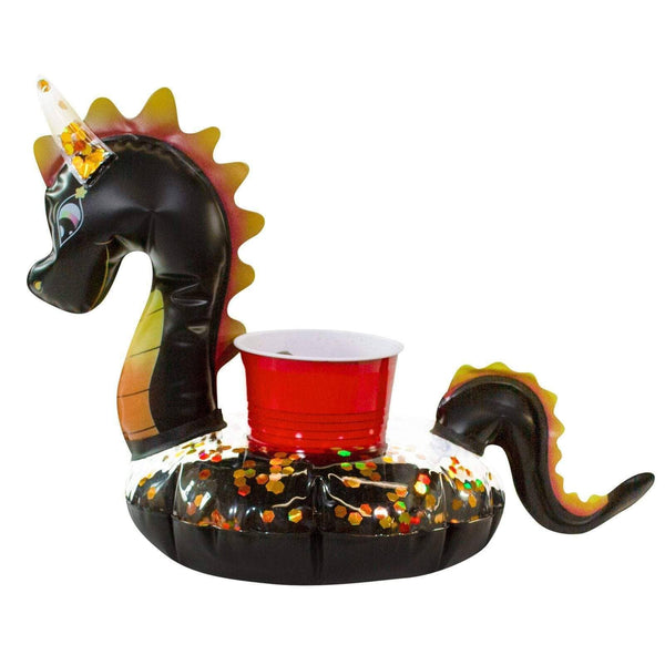 PoolCandy Inflatable Pool Tube with Mini Drink Float -  Black Dragon