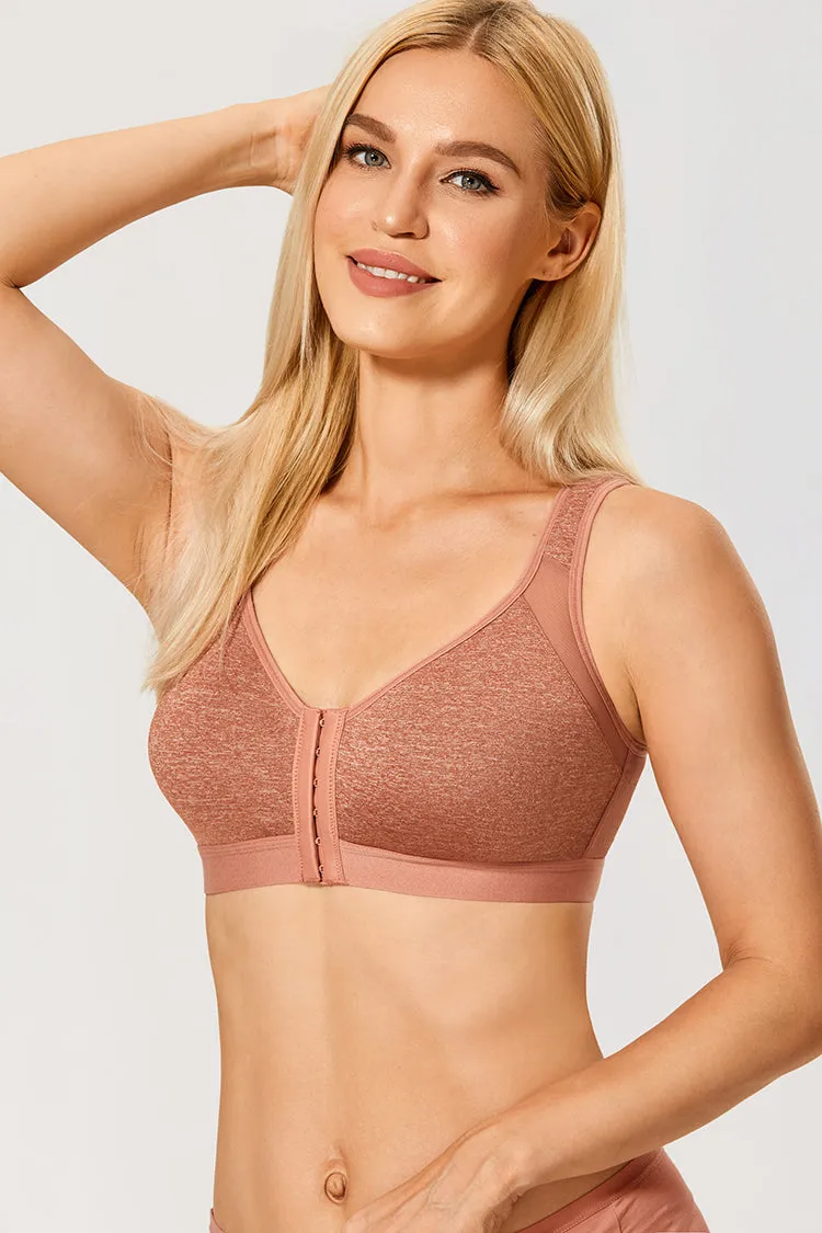 Pumpkin Heather Front Closure Full Coverage Back Support Bra for Women