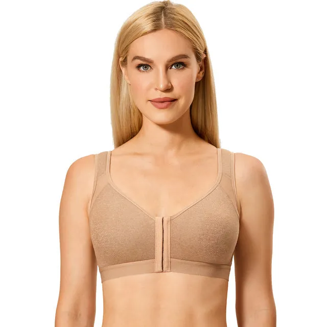 Pumpkin Heather Front Closure Full Coverage Back Support Bra for Women