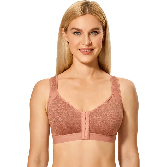 Pumpkin Heather Front Closure Full Coverage Back Support Bra for Women