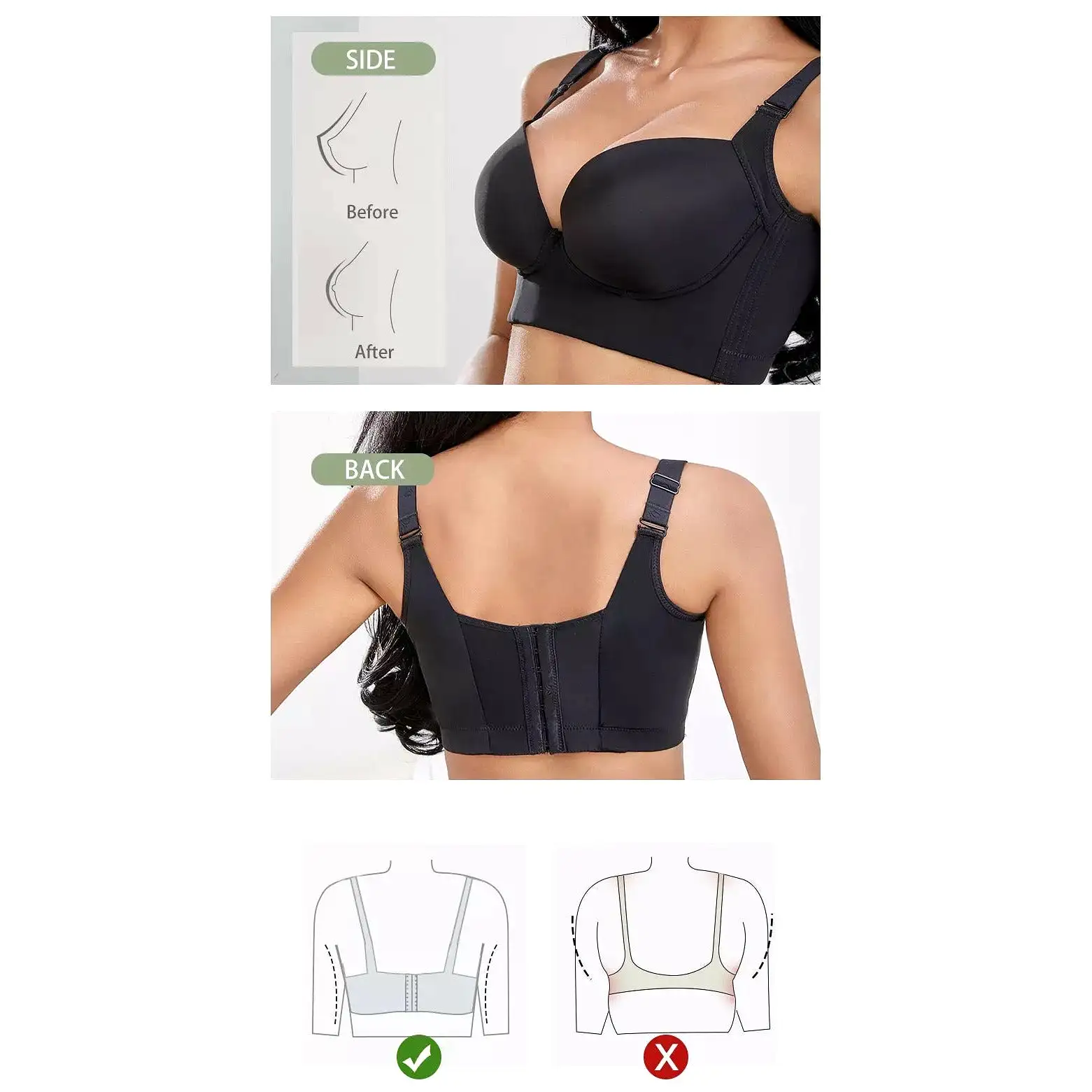 Push-up bras with full back coverage