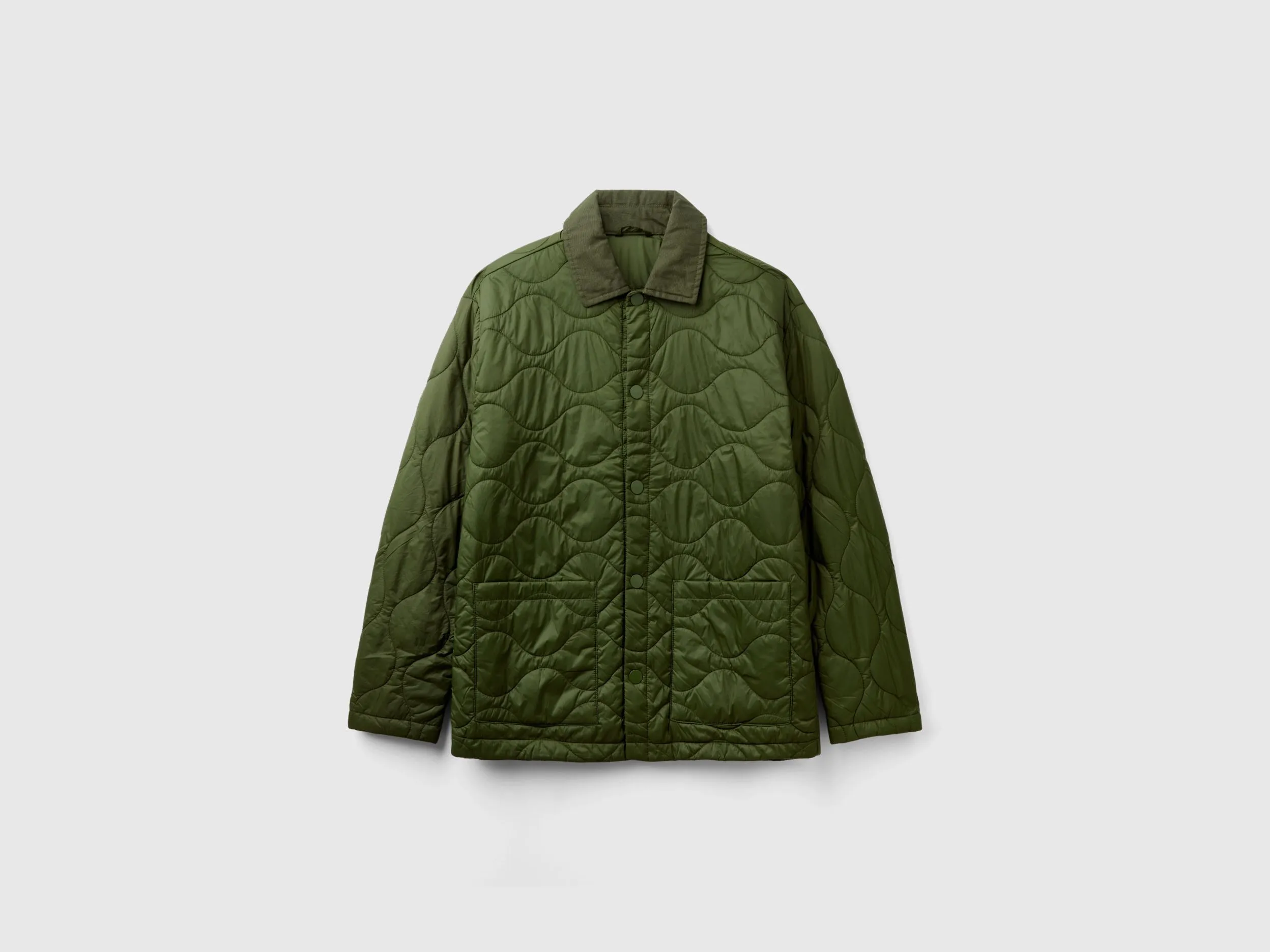 Quilted jacket with collar - Olive Green | Benetton