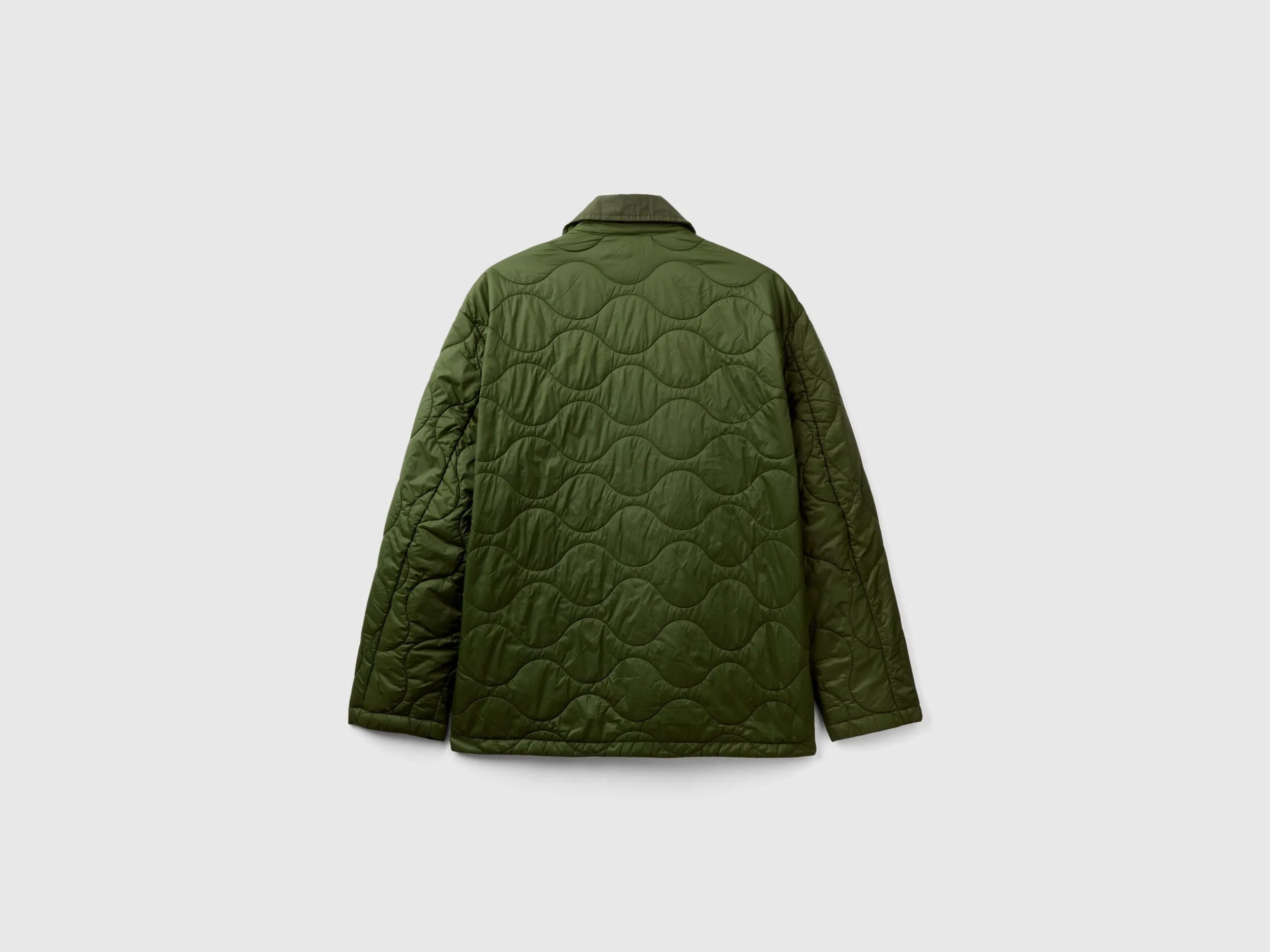 Quilted jacket with collar - Olive Green | Benetton