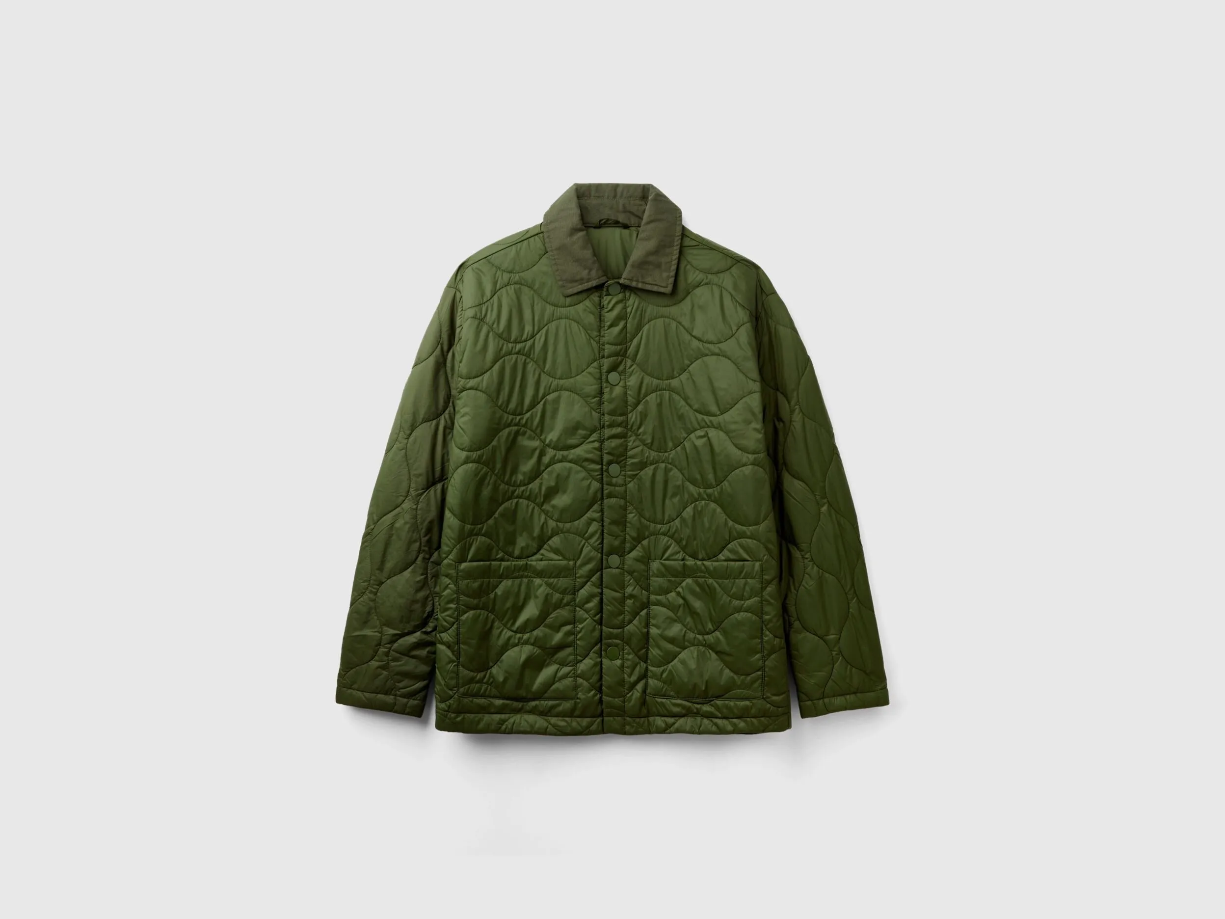 Quilted jacket with collar - Olive Green | Benetton