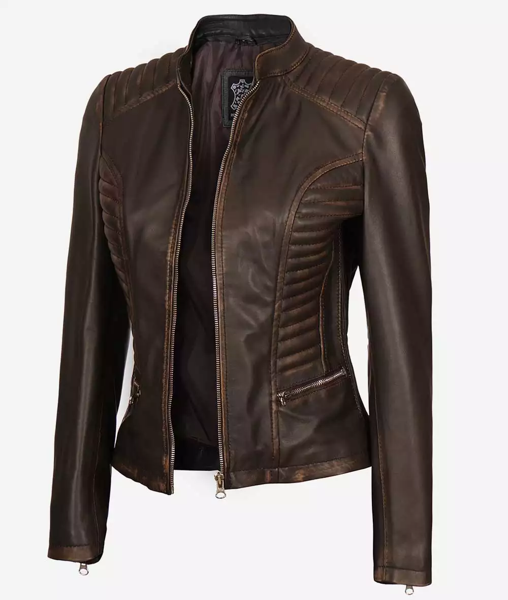 Rachel Womens Slim Fit Ruboff Brown Leather Jacket