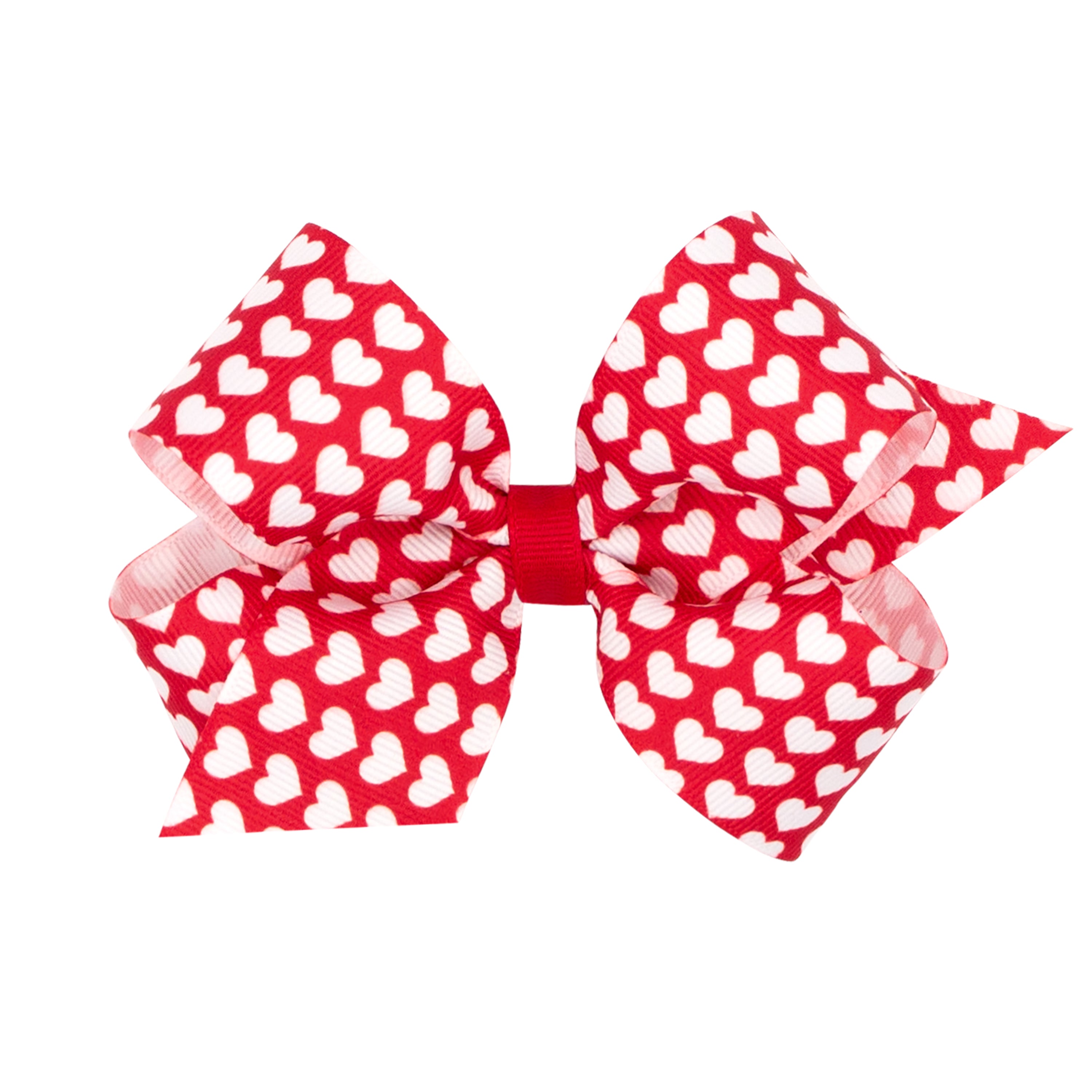 Red with White Hearts Print Hair Bow on Clippie