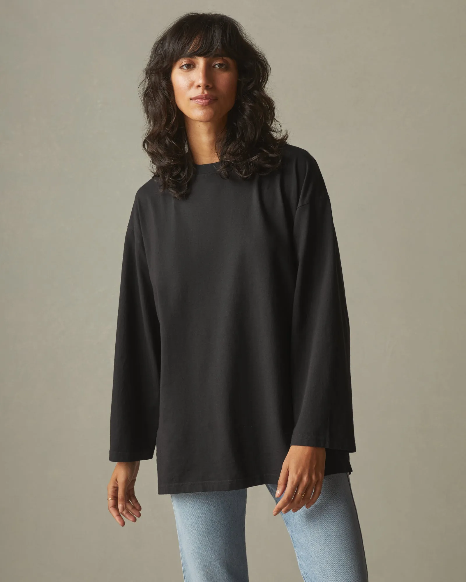 Relaxed Cotton Long Sleeve Tee - Meteorite