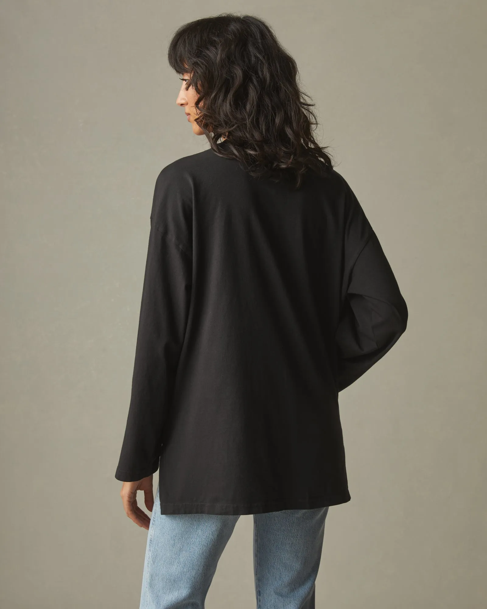 Relaxed Cotton Long Sleeve Tee - Meteorite