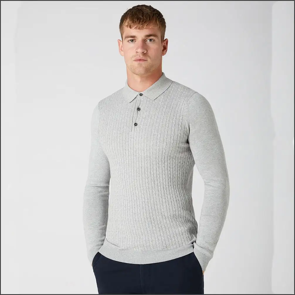 Reums Uomo Light Grey Slim Fit Light Grey Cotton Polo>>