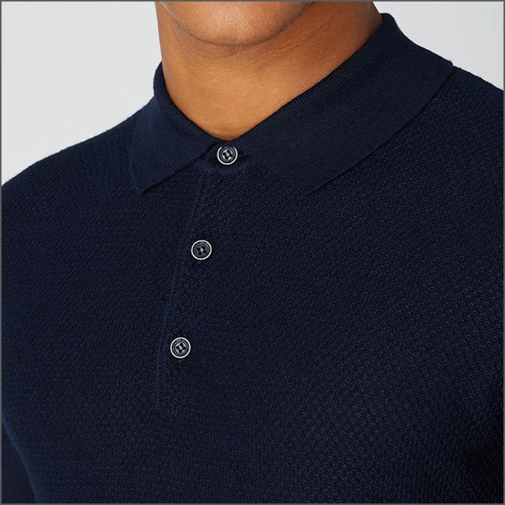 Reums Uomo Navy Slim Fit Merino Wool-Blend Long Sleeve knitted Polo>>