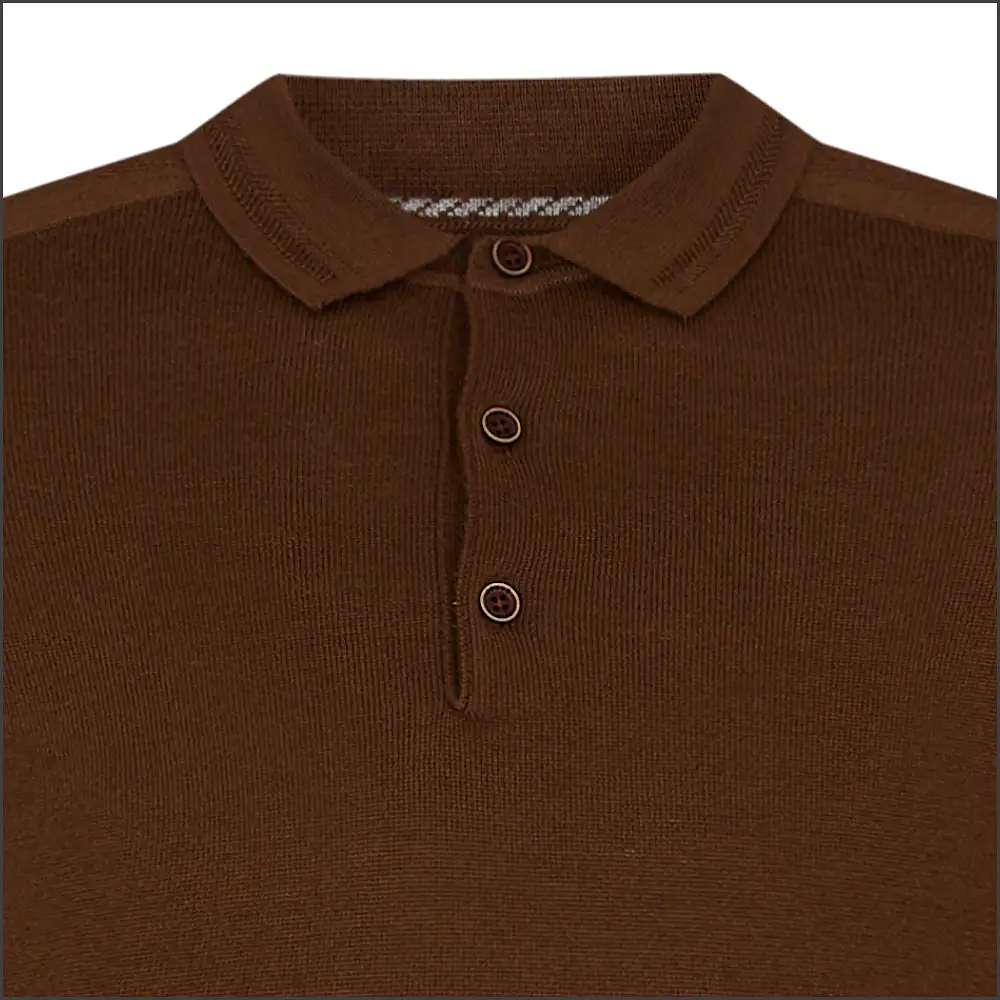 Reums Uomo Slim Fit Merino Wool-Blend Brown Polo^