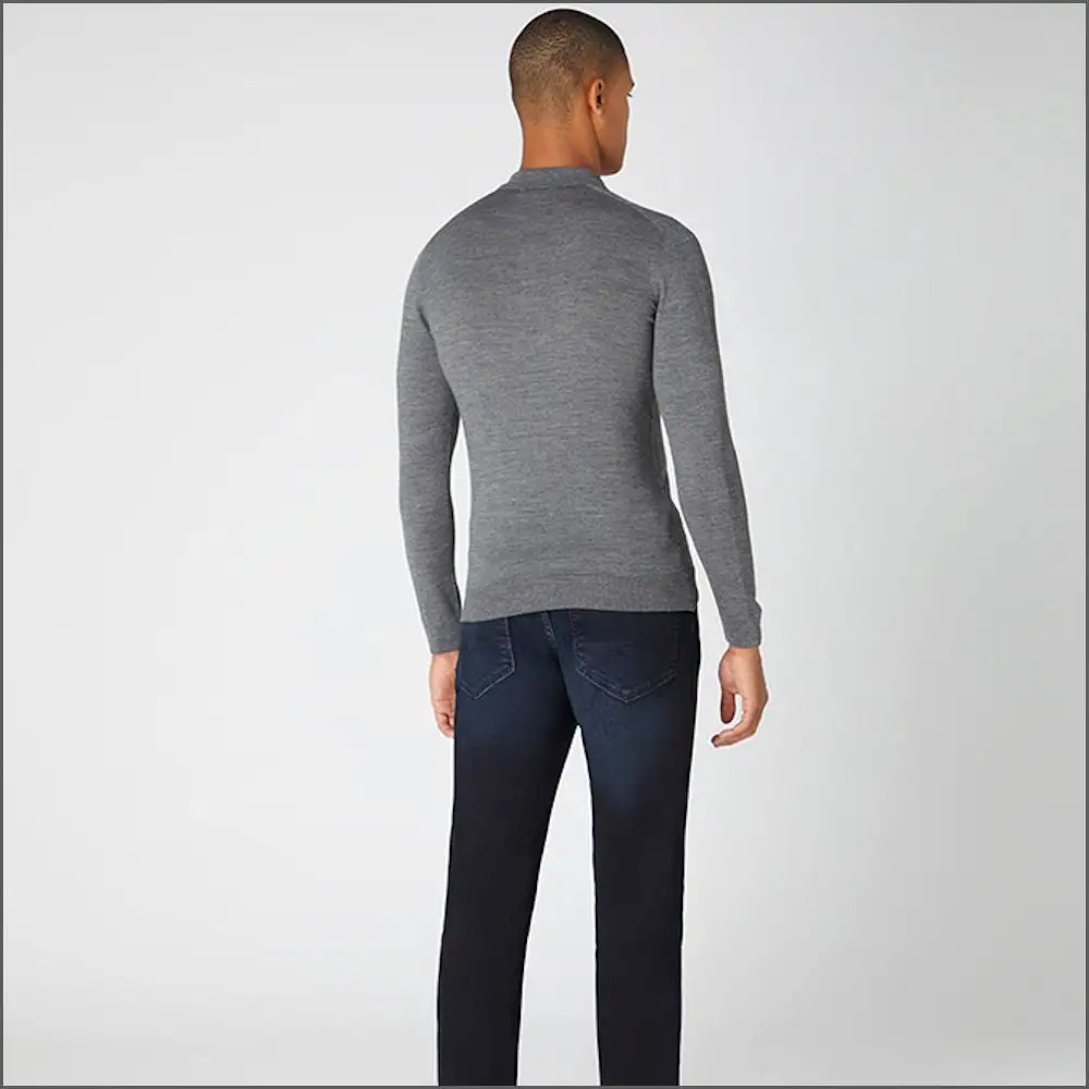 Reums Uomo Slim Fit Merino Wool-Blend Grey Polo^