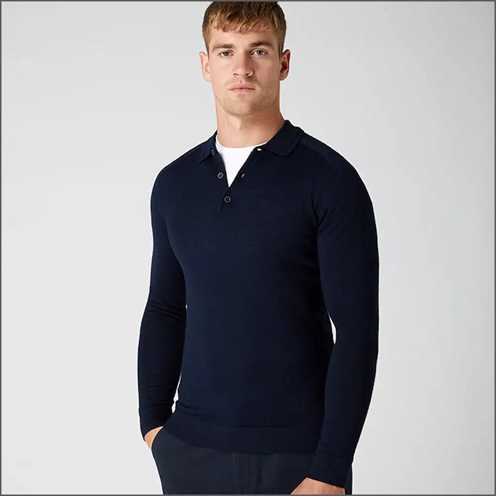 Reums Uomo Slim Fit Merino Wool-Blend NavyPolo>>