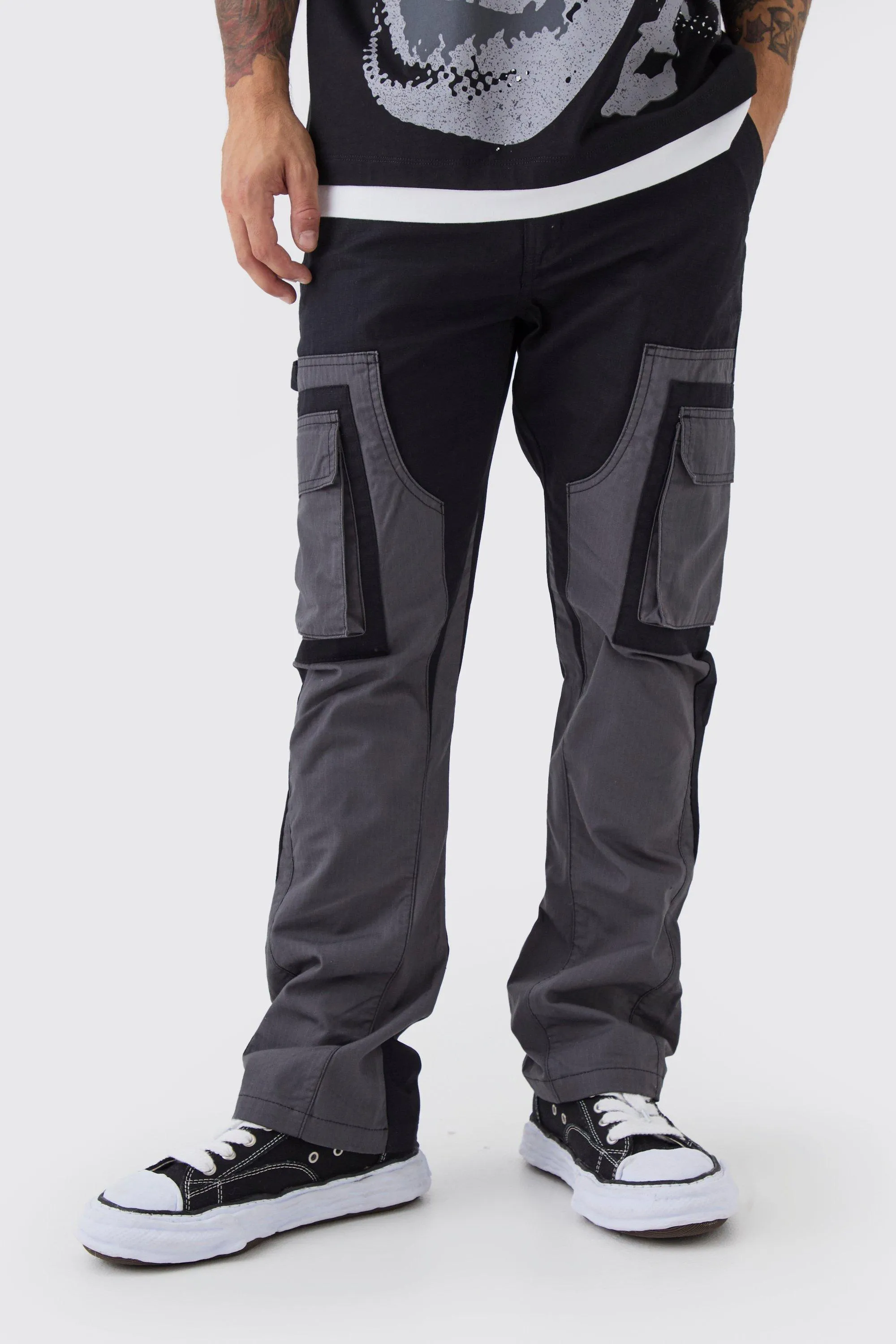 Ripstop Fixed Waist Slim Flare Carpenter Cargo Trousers