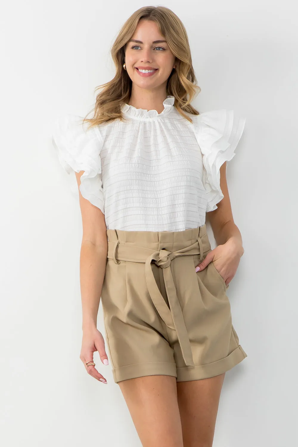 Ruffle Sleeve Textured Top