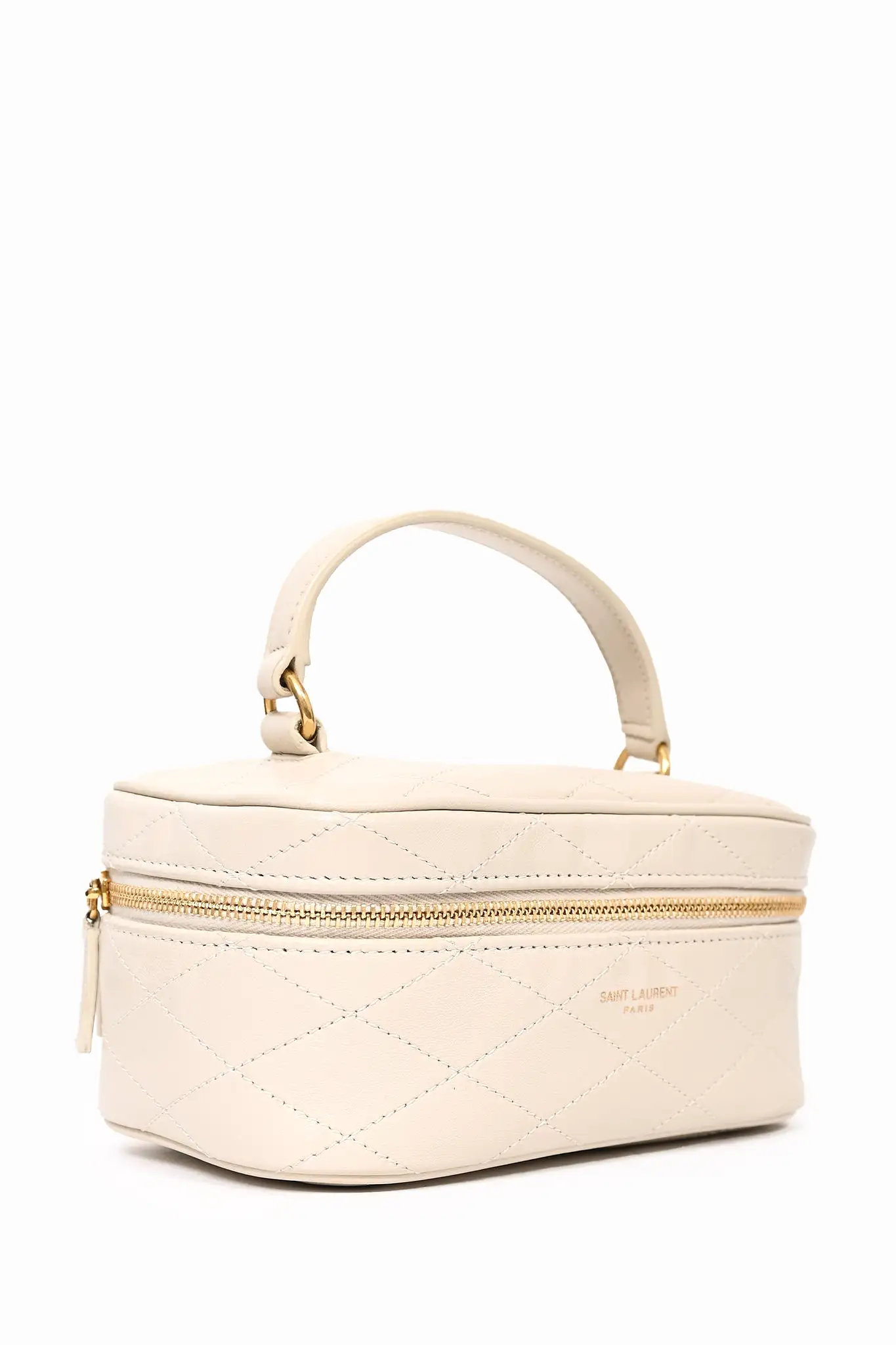 Saint Laurent 2021 White Leather Quilted Mini Vanity Top Handle with Strap