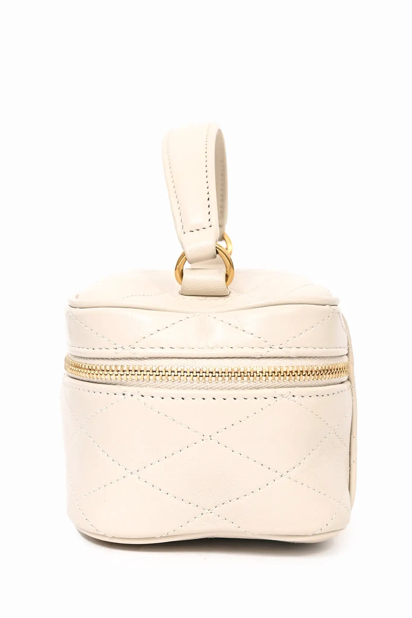 Saint Laurent 2021 White Leather Quilted Mini Vanity Top Handle with Strap