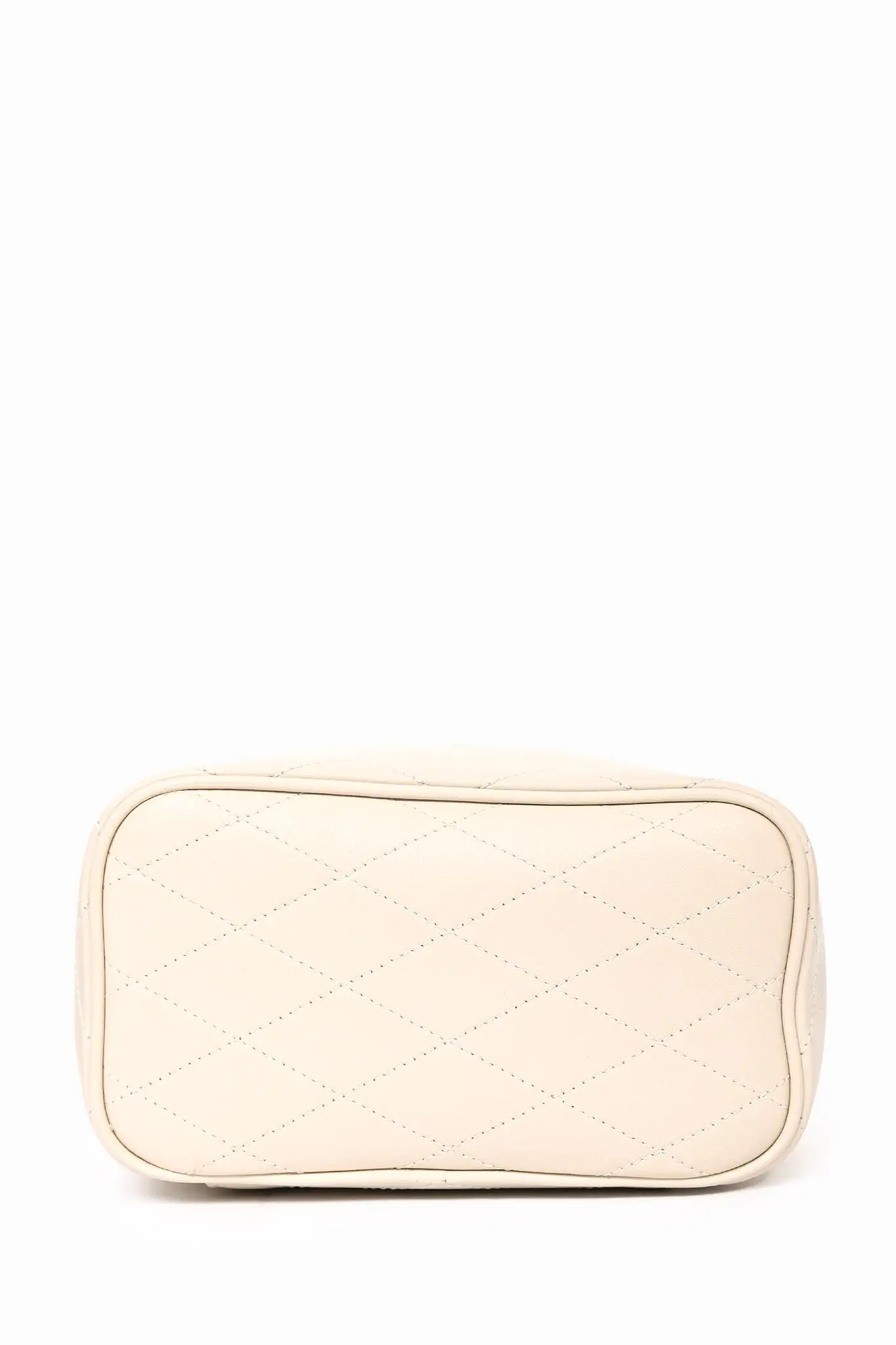 Saint Laurent 2021 White Leather Quilted Mini Vanity Top Handle with Strap