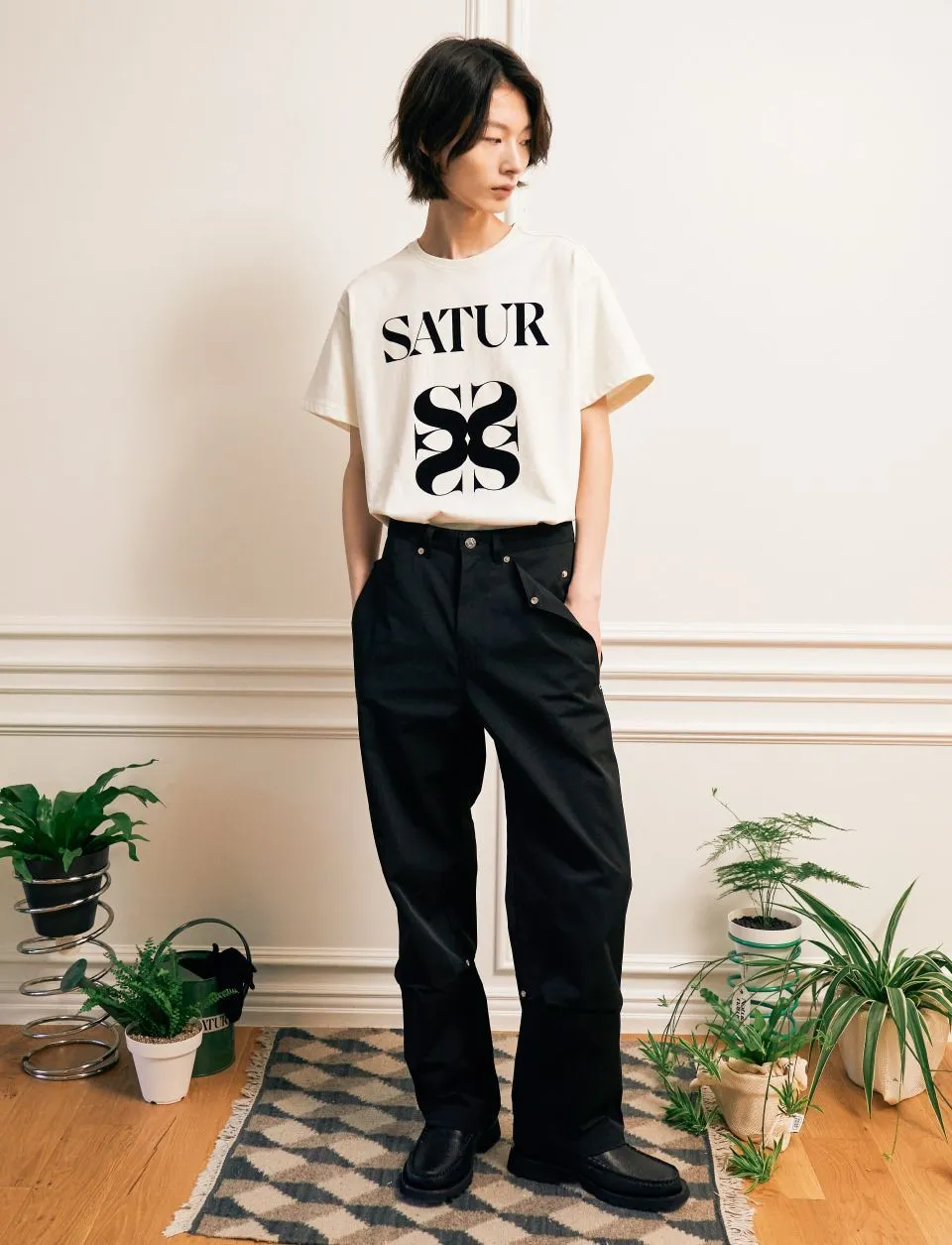 SATUR  |Unisex Street Style Short Sleeves Oversized Logo T-Shirts