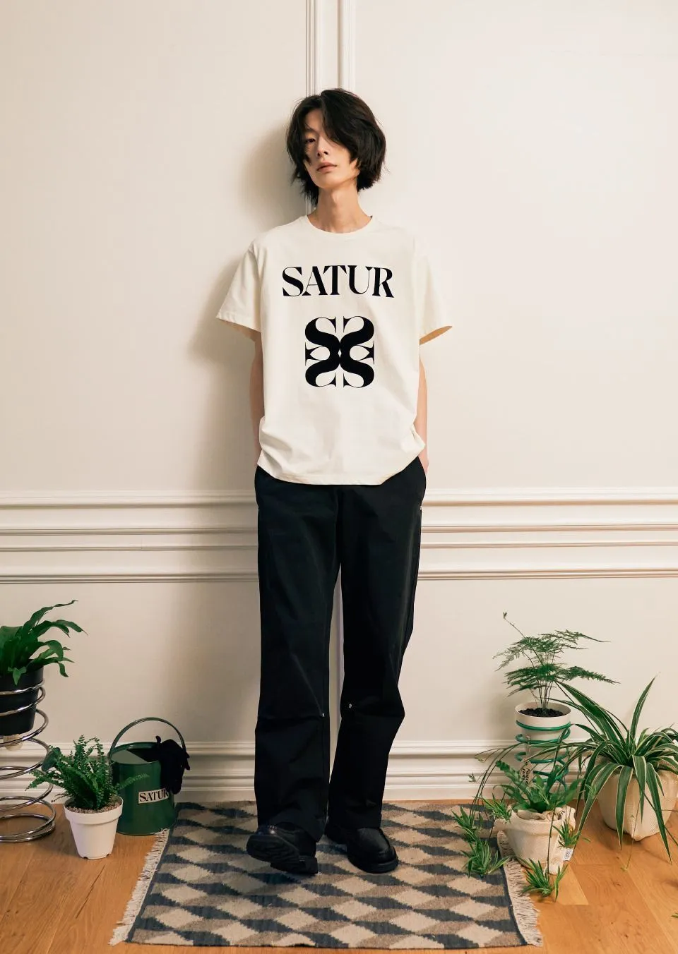 SATUR  |Unisex Street Style Short Sleeves Oversized Logo T-Shirts