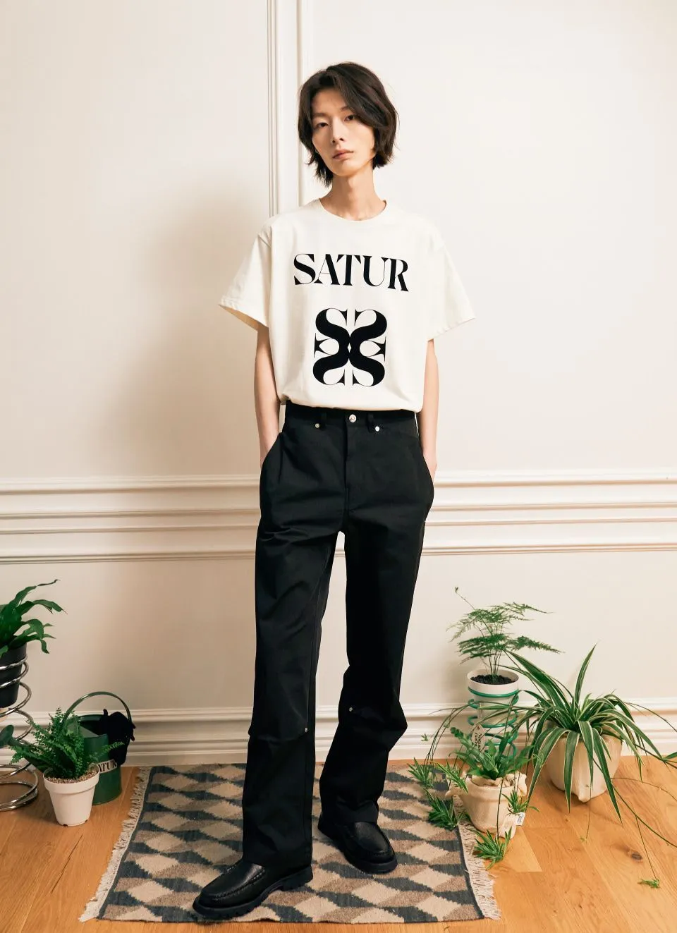 SATUR  |Unisex Street Style Short Sleeves Oversized Logo T-Shirts