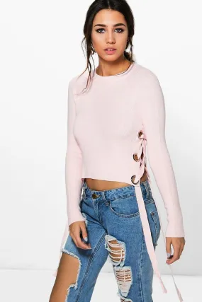 Scarlett Lace Up Eyelet Sweater