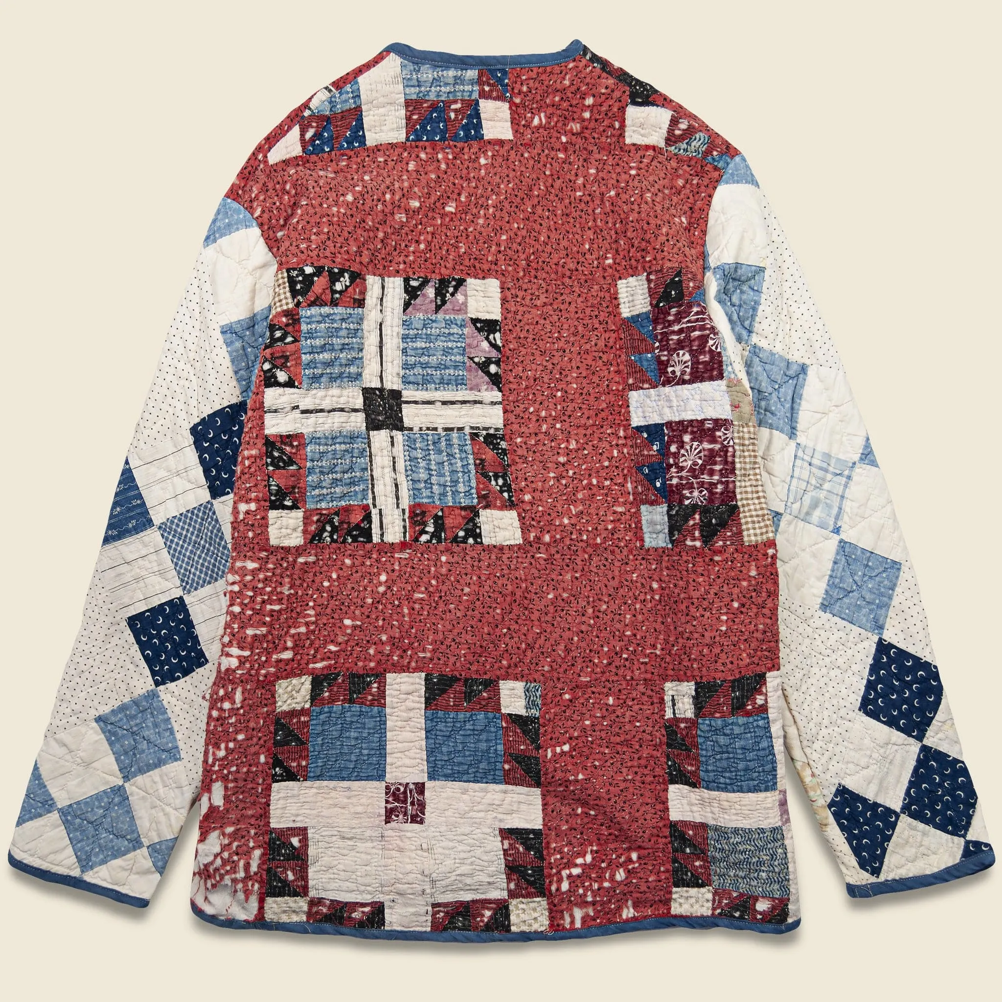 Scofield Cross w/ Indigo Piping Quilt Kimono - Red/White