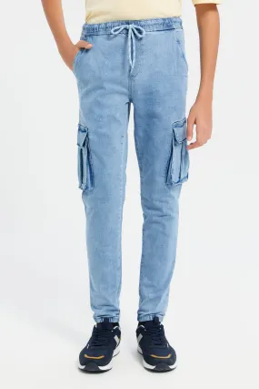 Senior Boys Blue Cargo Jogger Jeans