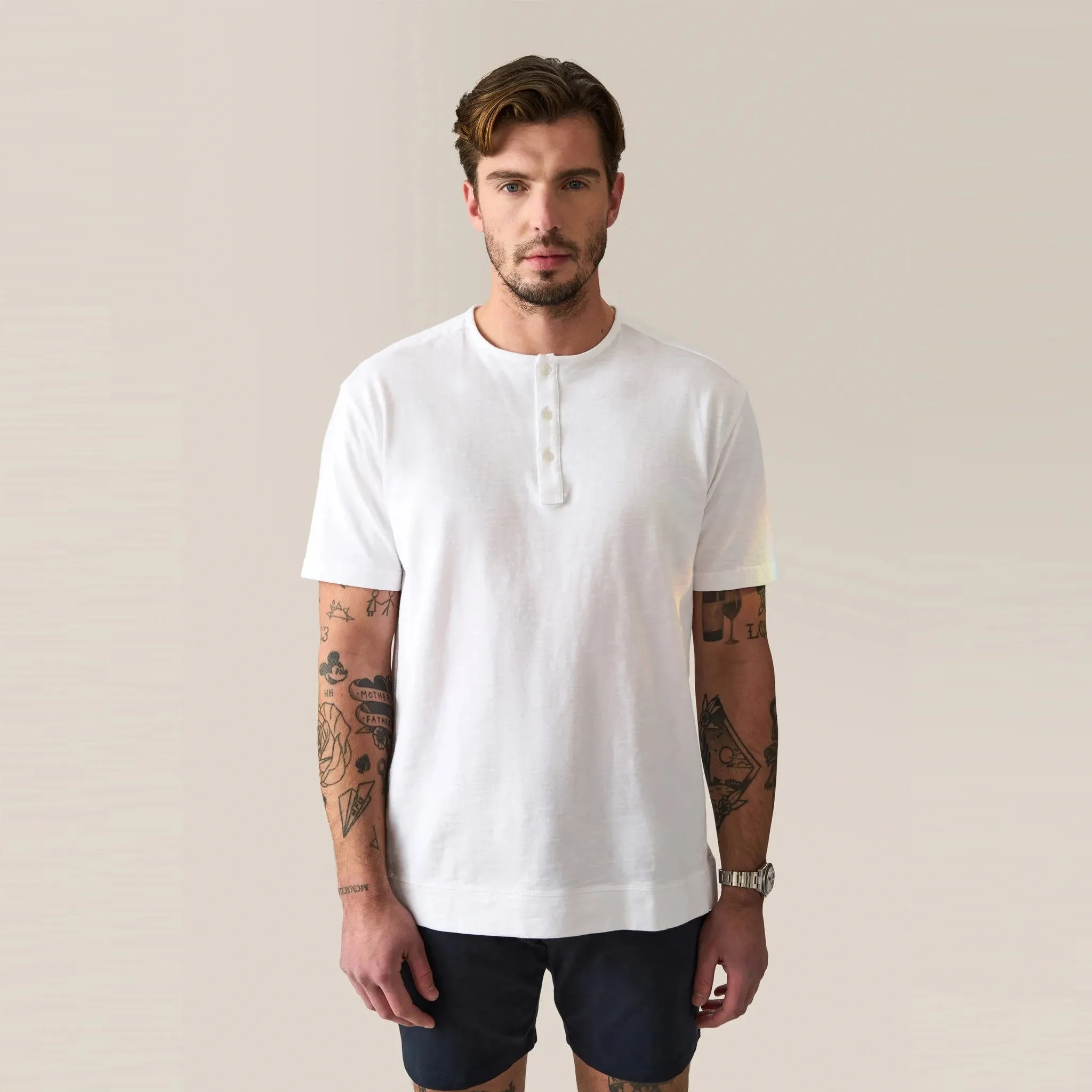 Short Sleeve Henley Tee (White)