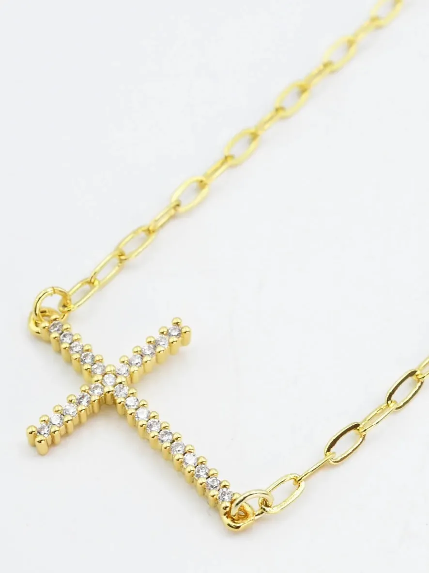 Side Gold Cross Necklace