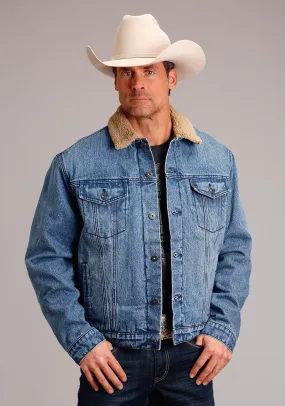 Stetson Mens Faux Sherpa Blue 100% Cotton Denim Jacket