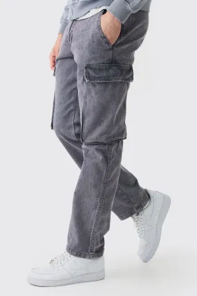 Straight Heavyweight Twill Acid Washed Cargo Trousers