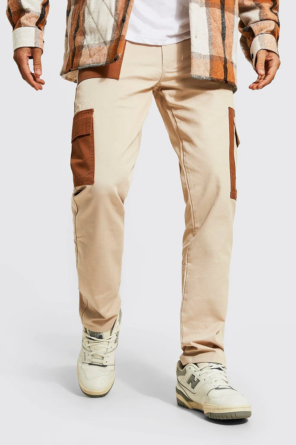 Straight Leg Colourblock Twill Cargo Trousers