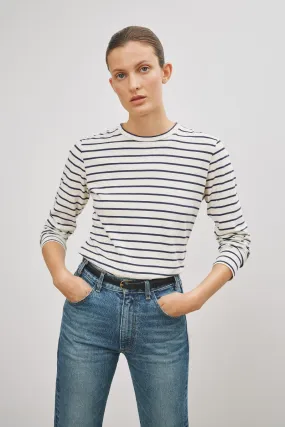 Susana Long Sleeve Tee - Navy/Ivory Stripe