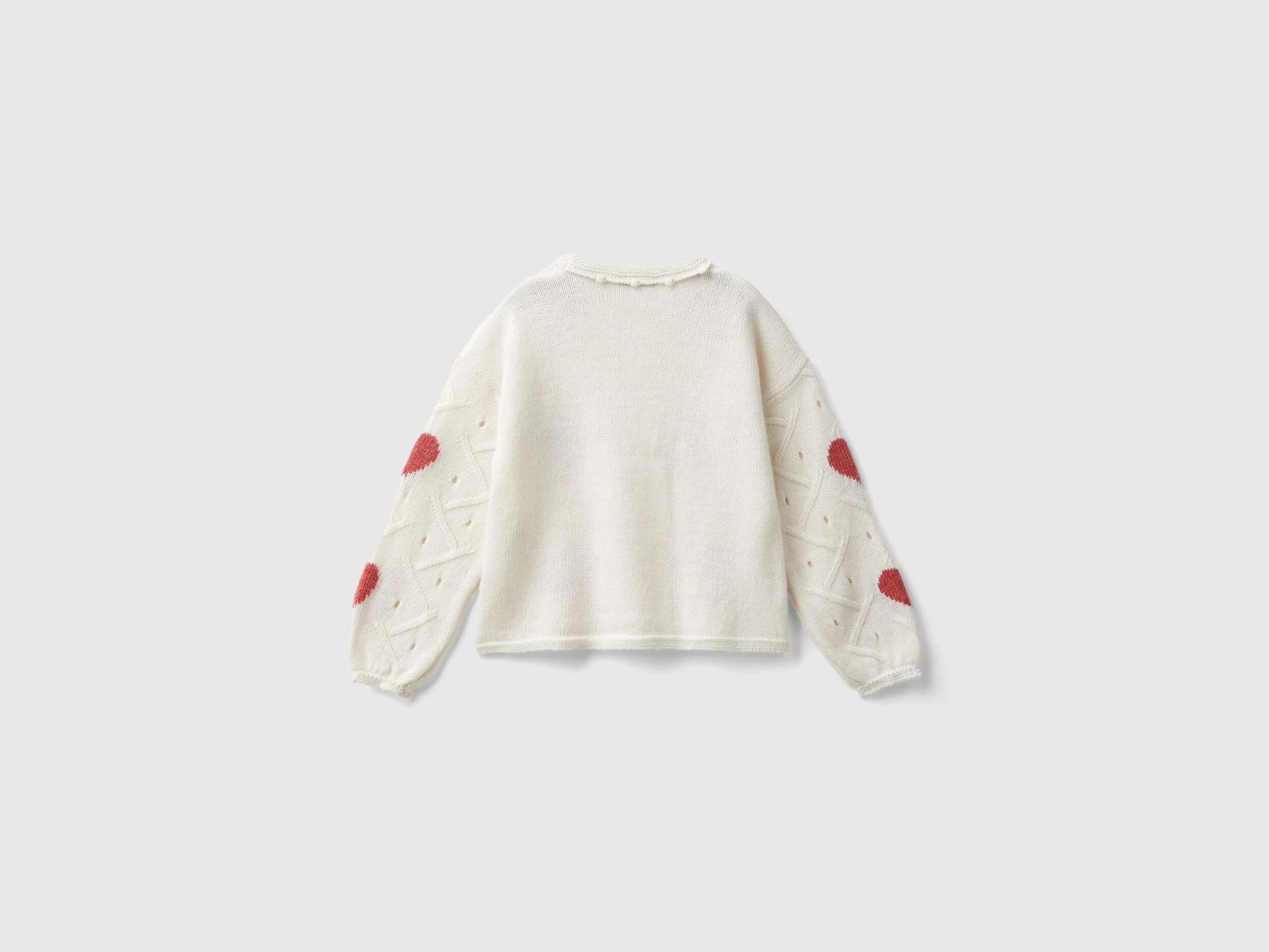 Sweater with heart inlay - Creamy White | Benetton