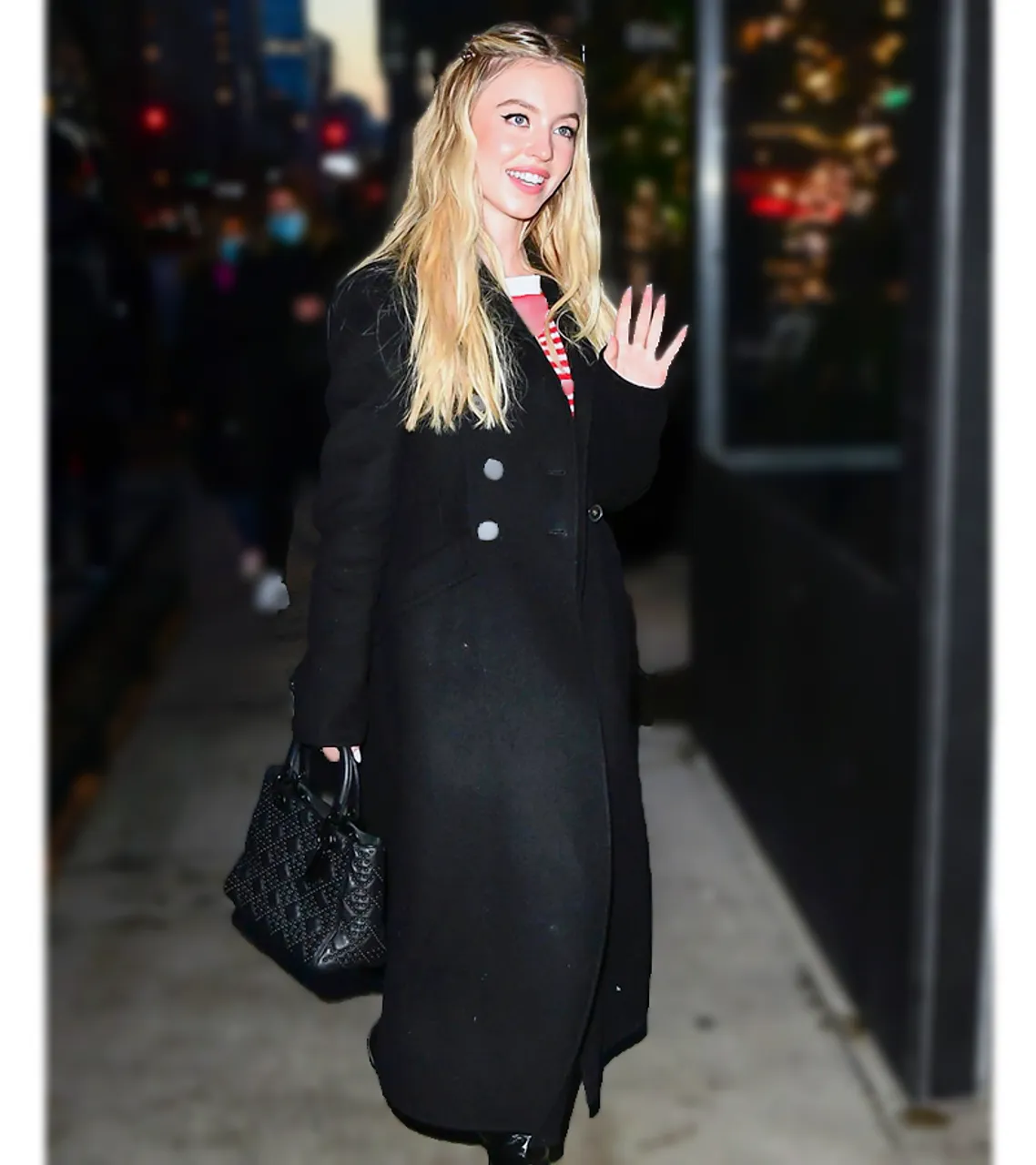 Sydney Sweeney Long Black Trench Coat 2022