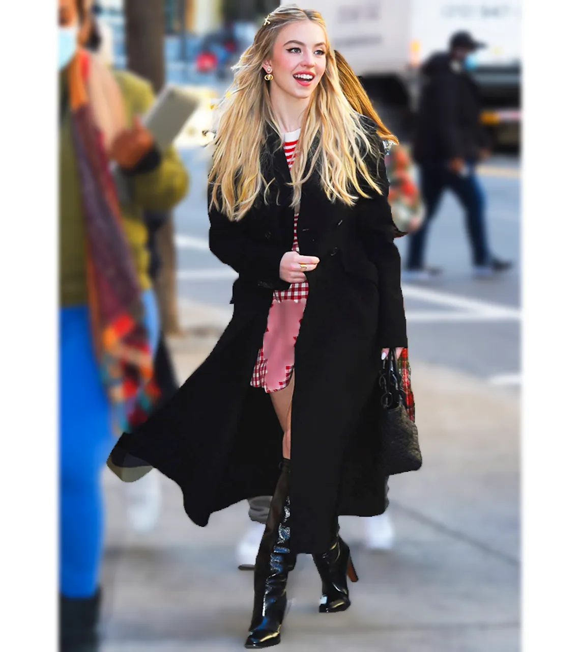 Sydney Sweeney Long Black Trench Coat 2022