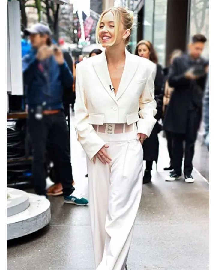 Sydney Sweeney TV Show The Drew Barrymore White Suit - William Jacket