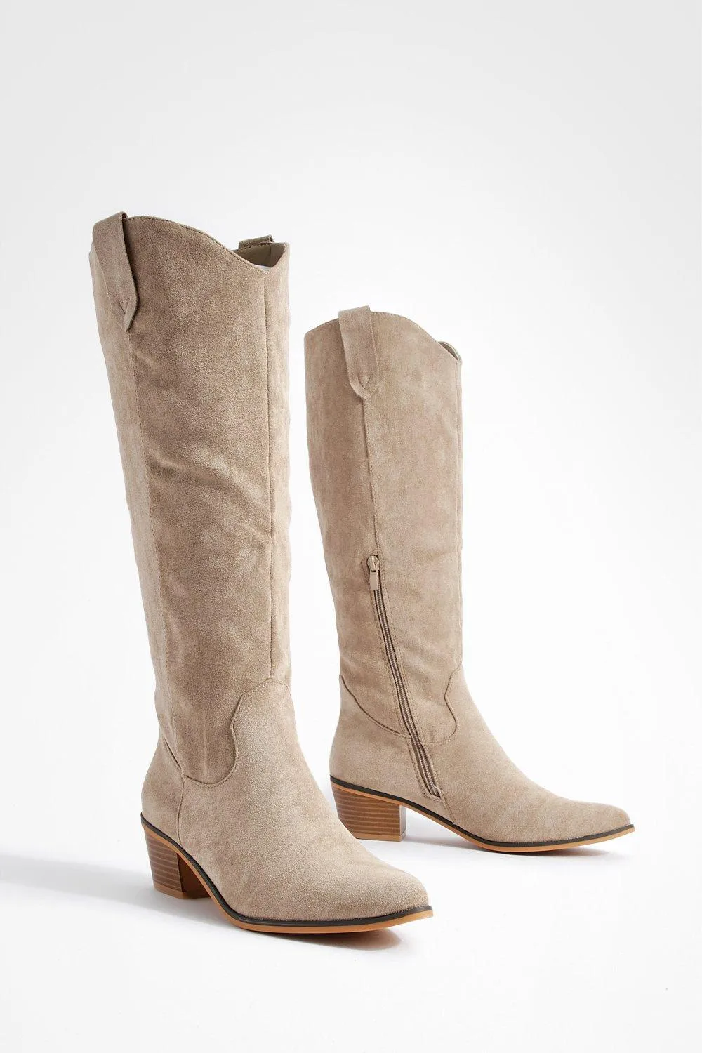 Tab Detail Knee High Cowboy Boots