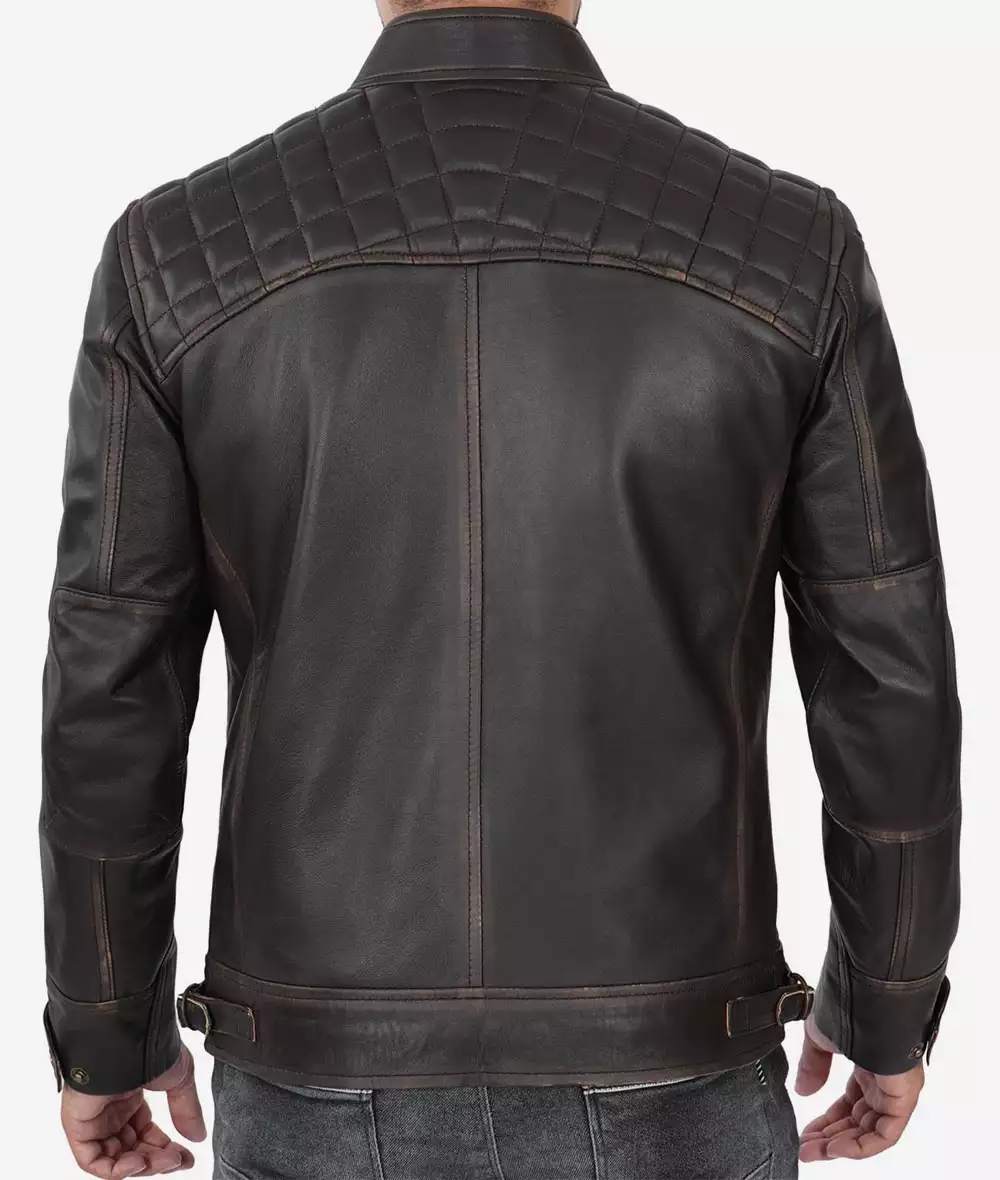 Tall Biker Brown Distressed Leather Jacket for Men