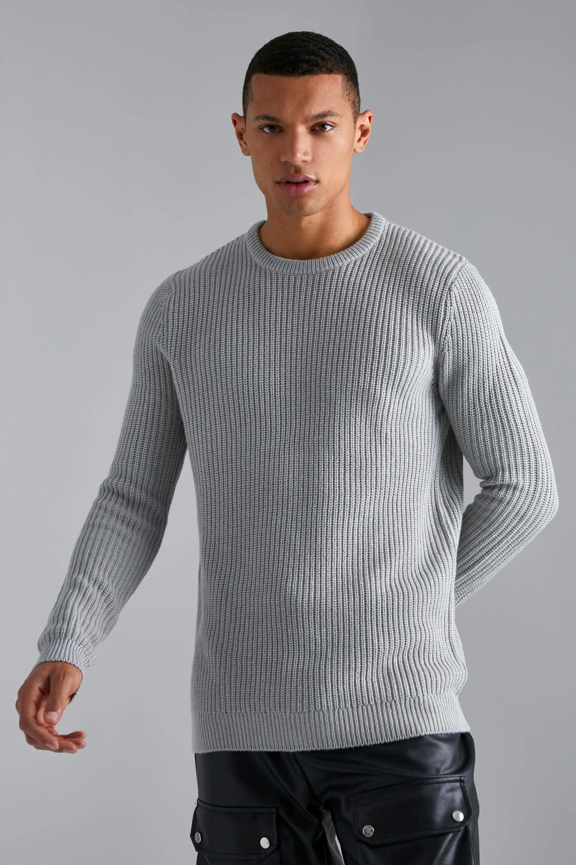 Tall Crew Neck Fisherman Knit Sweater