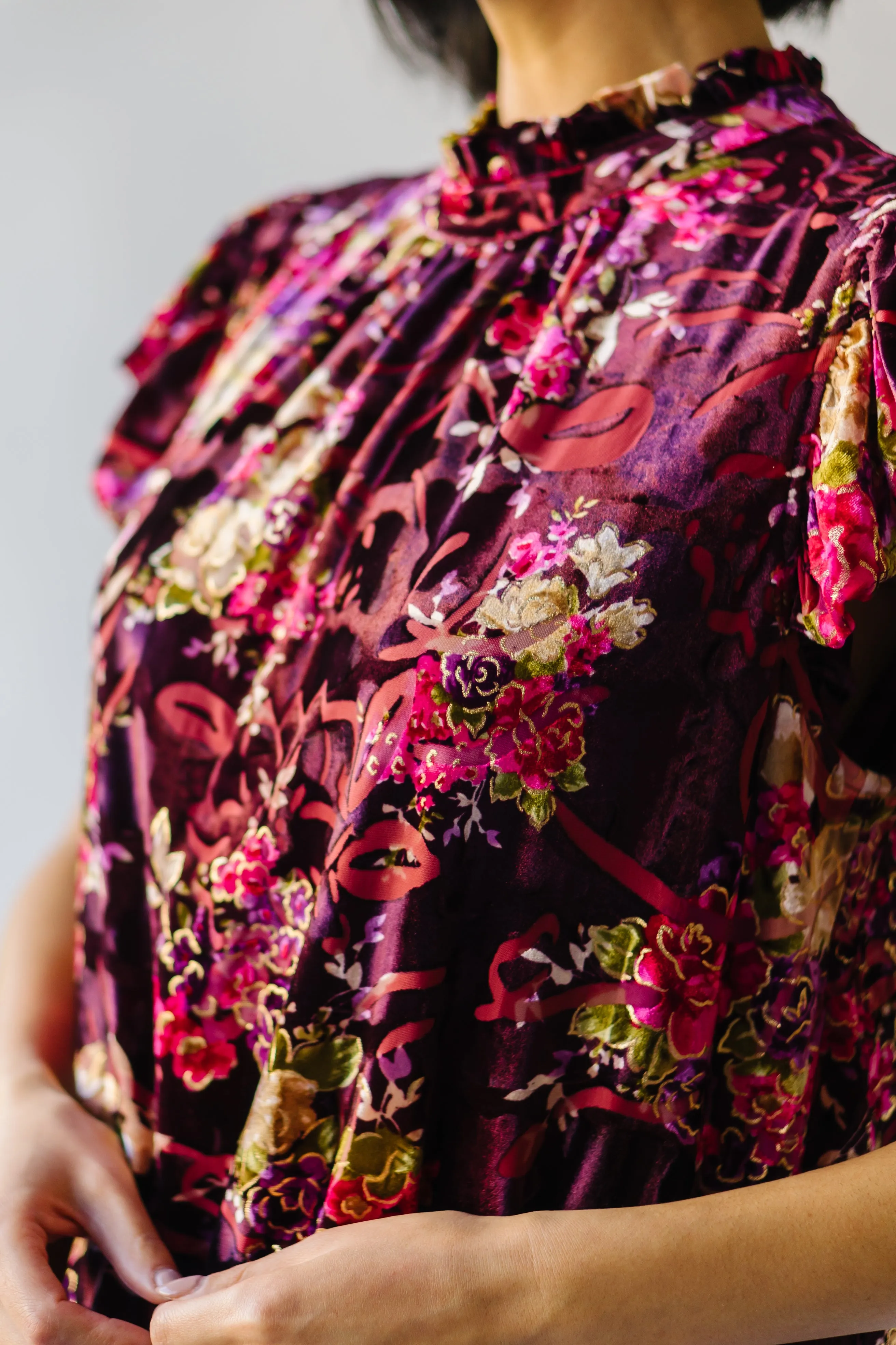 The Packard Ruffle Sleeve Shift Dress in Burgundy