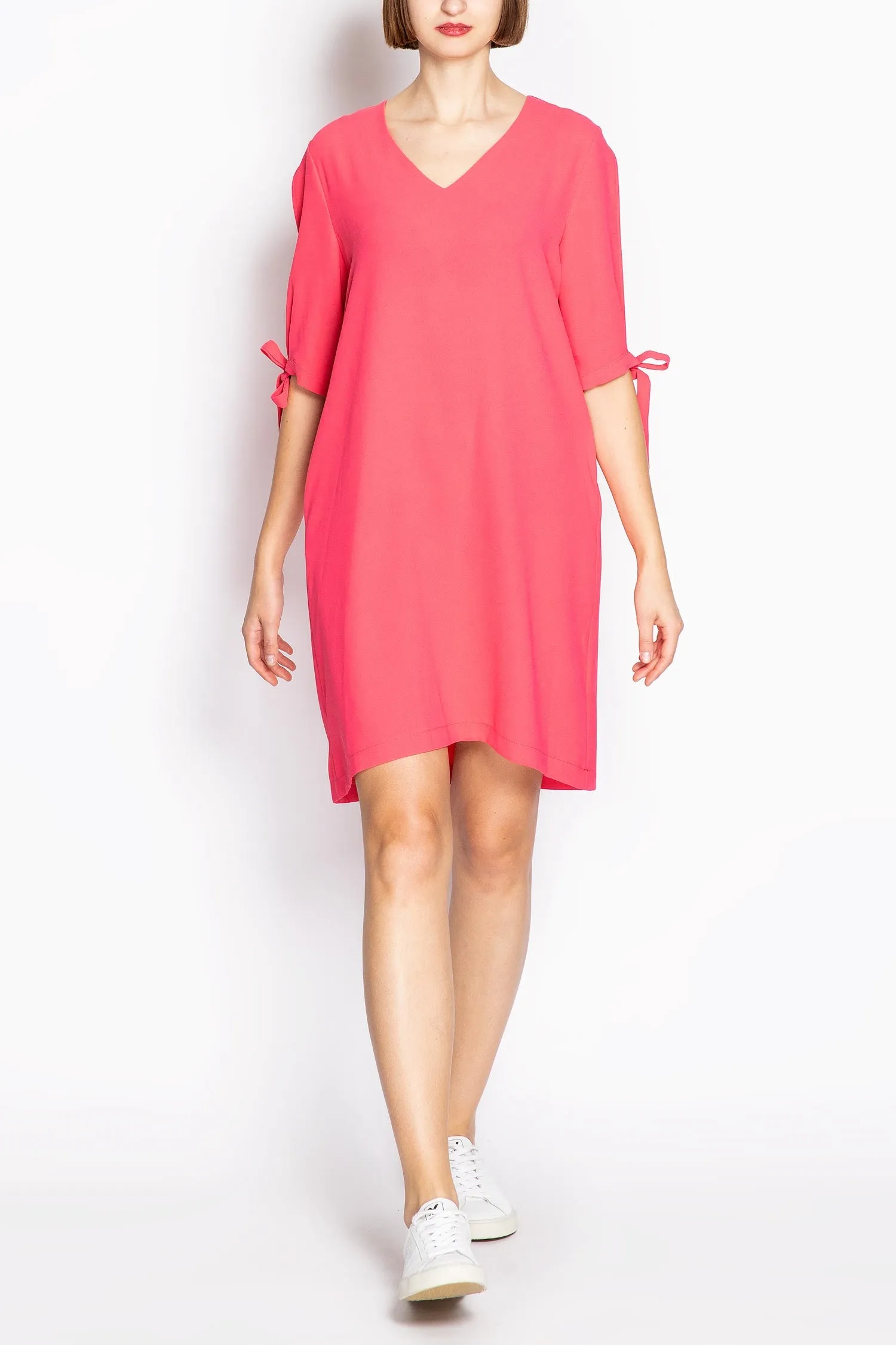 Tie-Sleeve V-Neck Shift Dress