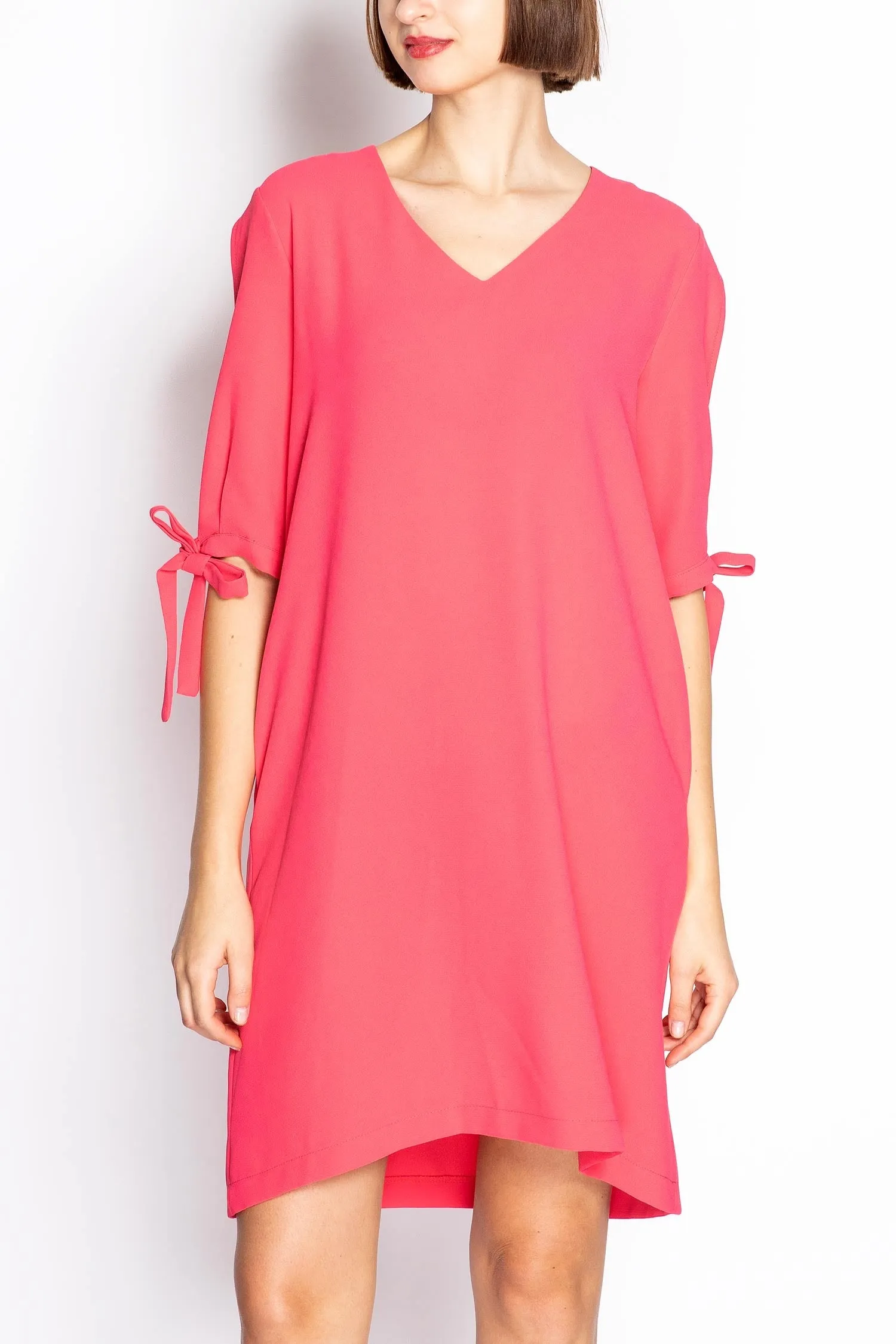 Tie-Sleeve V-Neck Shift Dress