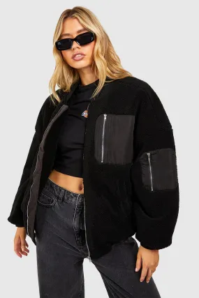 Utility Pocket Teddy Faux Fur Coat